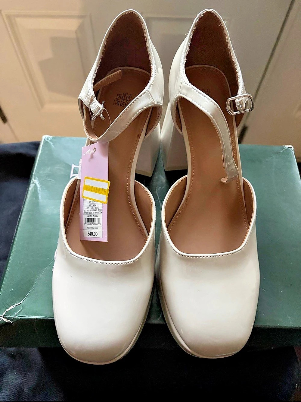 Wild Fable Darcy Patent Platform Pumps Platform Ankle Strap Heels White US 10